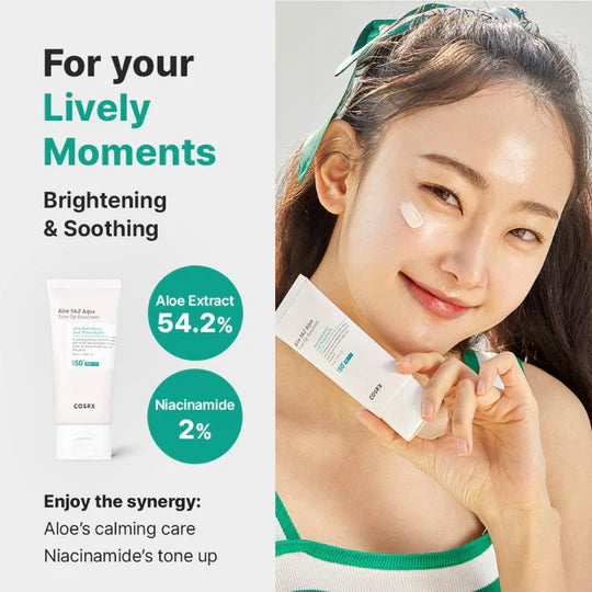 واقي الشمس COSRX Aloe 54.2 Aqua Tone-up SPF 50+ PA++++ 50 مل، قطعة واحدة