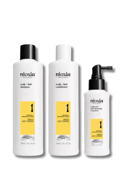 مجموعة نظام NIOXIN 1 - شعر أكثر كثافة وامتلاءً للشعر الطبيعي مع ترقق خفيف